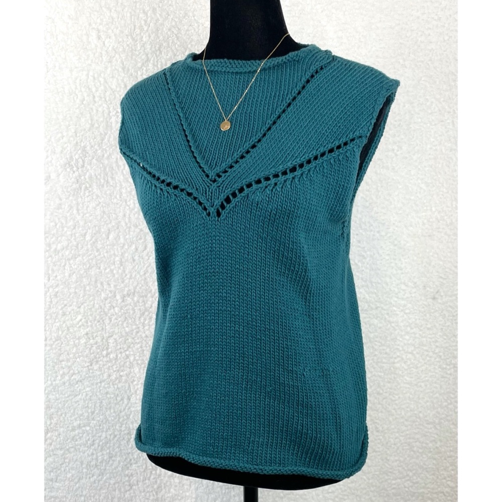 Handmade Teal Knit Sleeveless Blouse, M - Picture 10 of 10